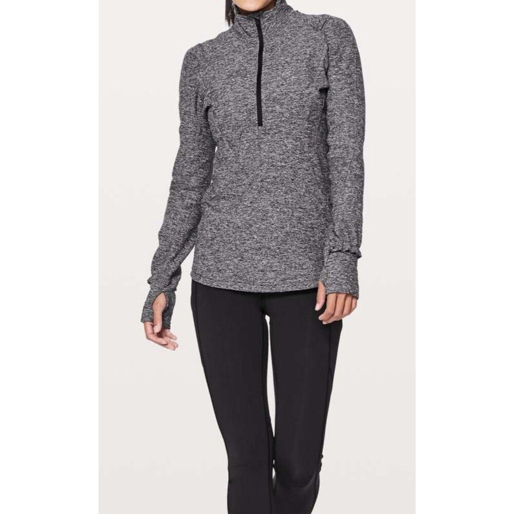 Lululemon Extra Mile 1/2 Zip Reflective Heathered Black pullover, Size 4
